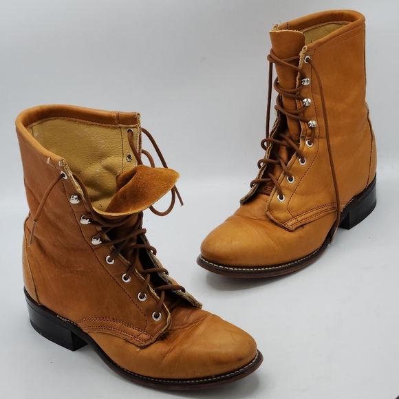 Laredo Vintage Y2K Leather Lace-up Ropes Boots In Light Brown Size 6 M - Picture 16 of 16